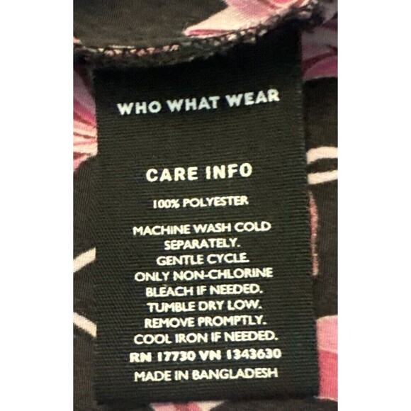 Women's Who What Wear BLACK PINK Floral Puff Long Sleeve Polyester Blouse Sz L - Picture 10 of 10